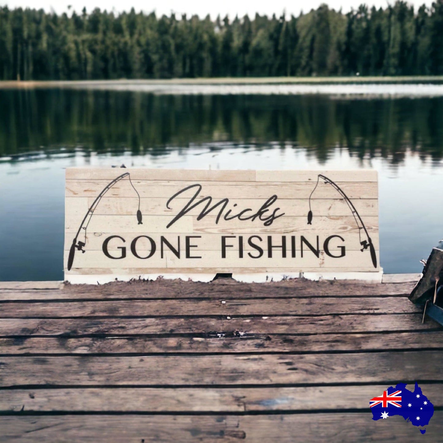 Gone Fishing Rustic Style Custom Sign - The Renmy Store Homewares & Gifts 