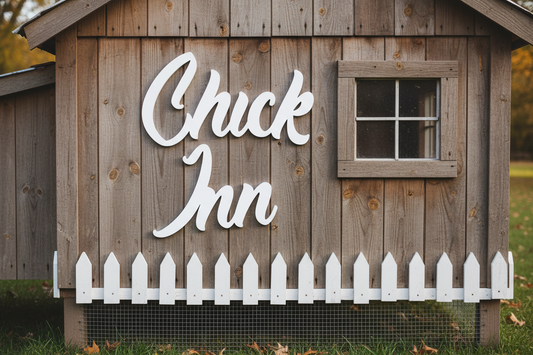 Chick Inn Chicken Coop Sign - Laser Cut Raised Letters - Gloss Black or White - Australian Made