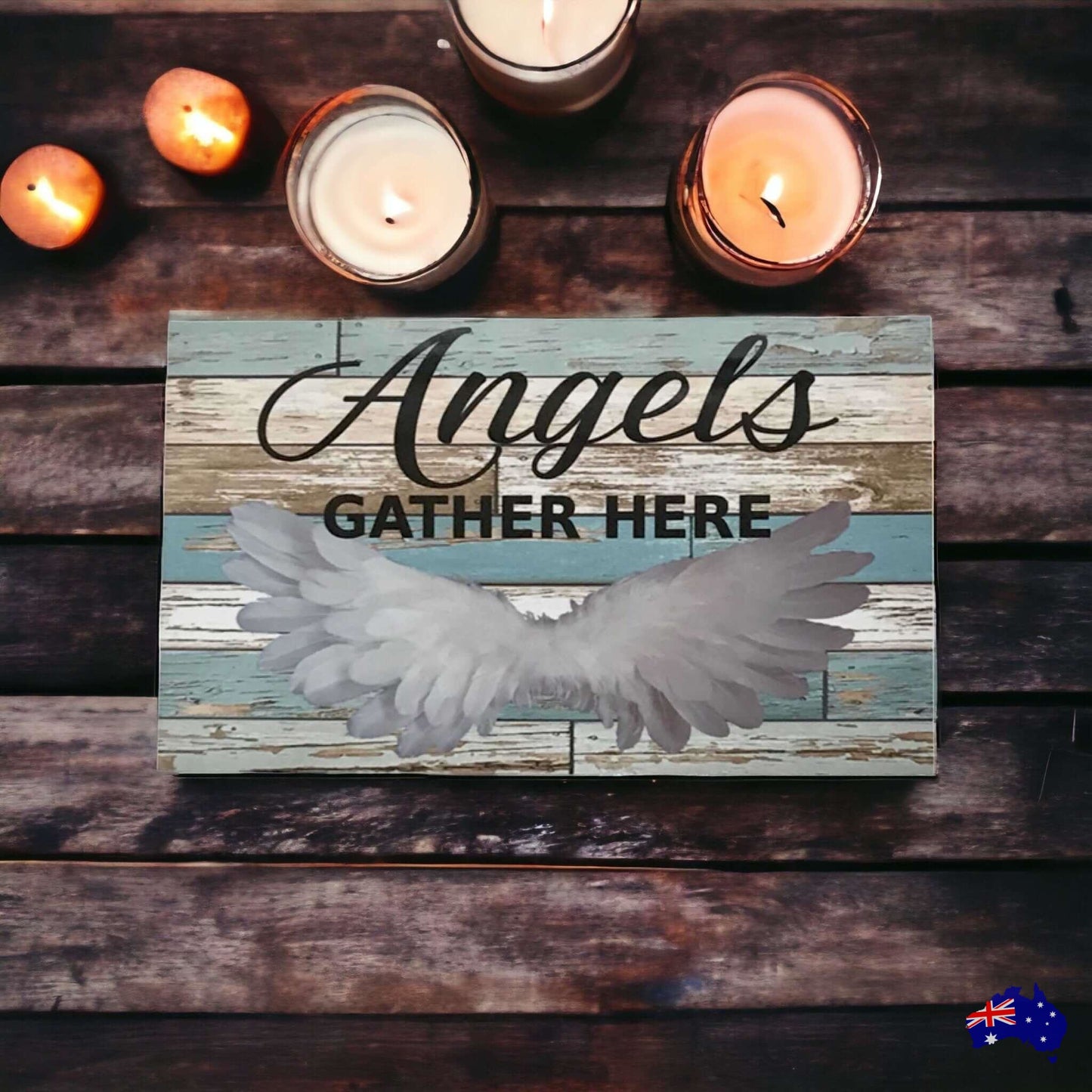 Angels Gather Here Rustic Blue Sign - The Renmy Store Homewares & Gifts 