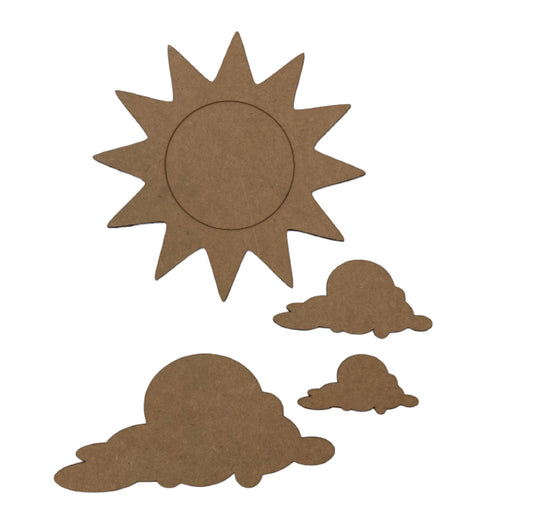 Sun Cloud Shape Set Wooden MDF DIY - The Renmy Store Homewares & Gifts 