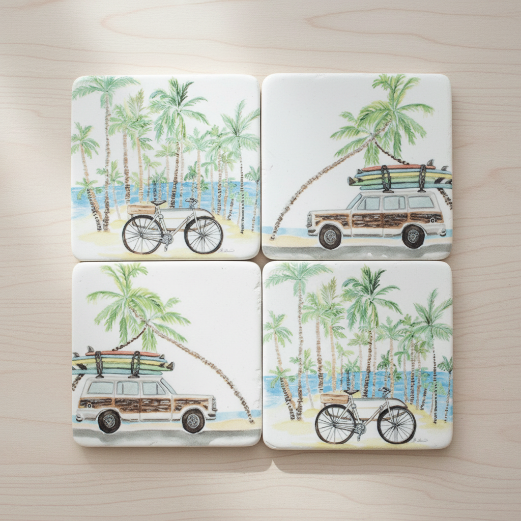 Coastal Beach Surf Resin Coaster Set of 4 | Aussie Made | Beach House Decor Gift