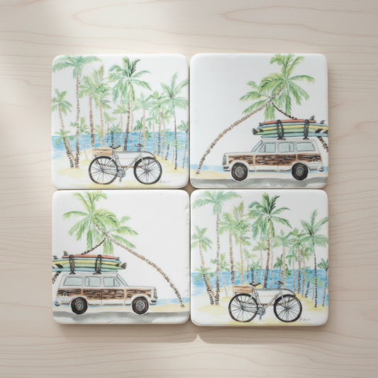 Coastal Beach Surf Resin Coaster Set of 4 | Aussie Made | Beach House Decor Gift