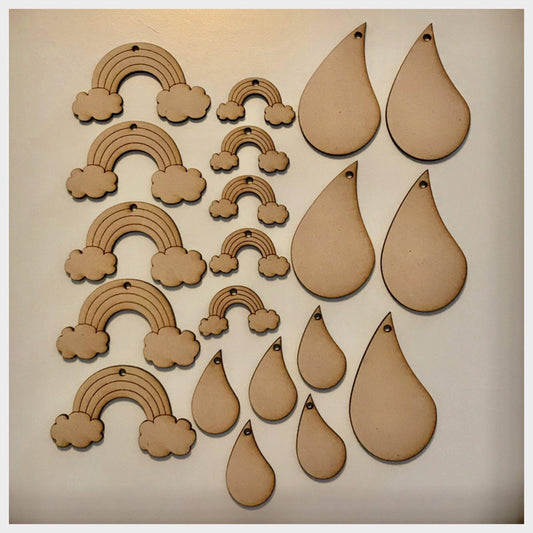 Rainbow & Drops Rain Rainbows Mobile DIY Raw Wooden MDF DIY Craft - The Renmy Store Homewares & Gifts 