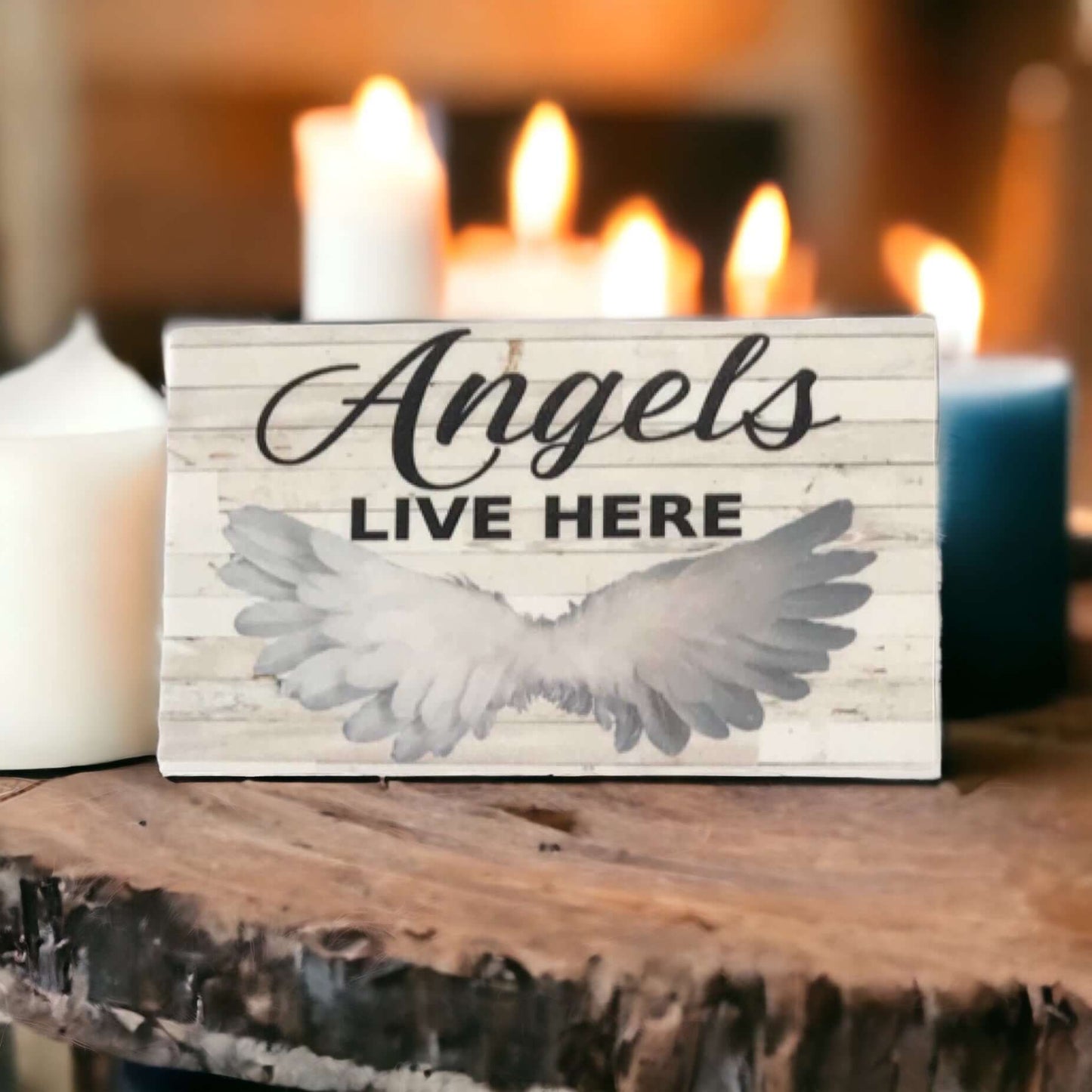 Angels Live Here Rustic White Sign - The Renmy Store Homewares & Gifts 