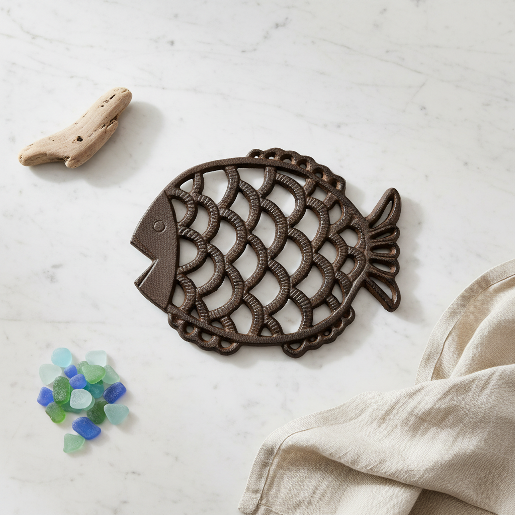 Cast Iron Fish Trivet 20.5x16cm | Rustic Coastal Kitchen Decor