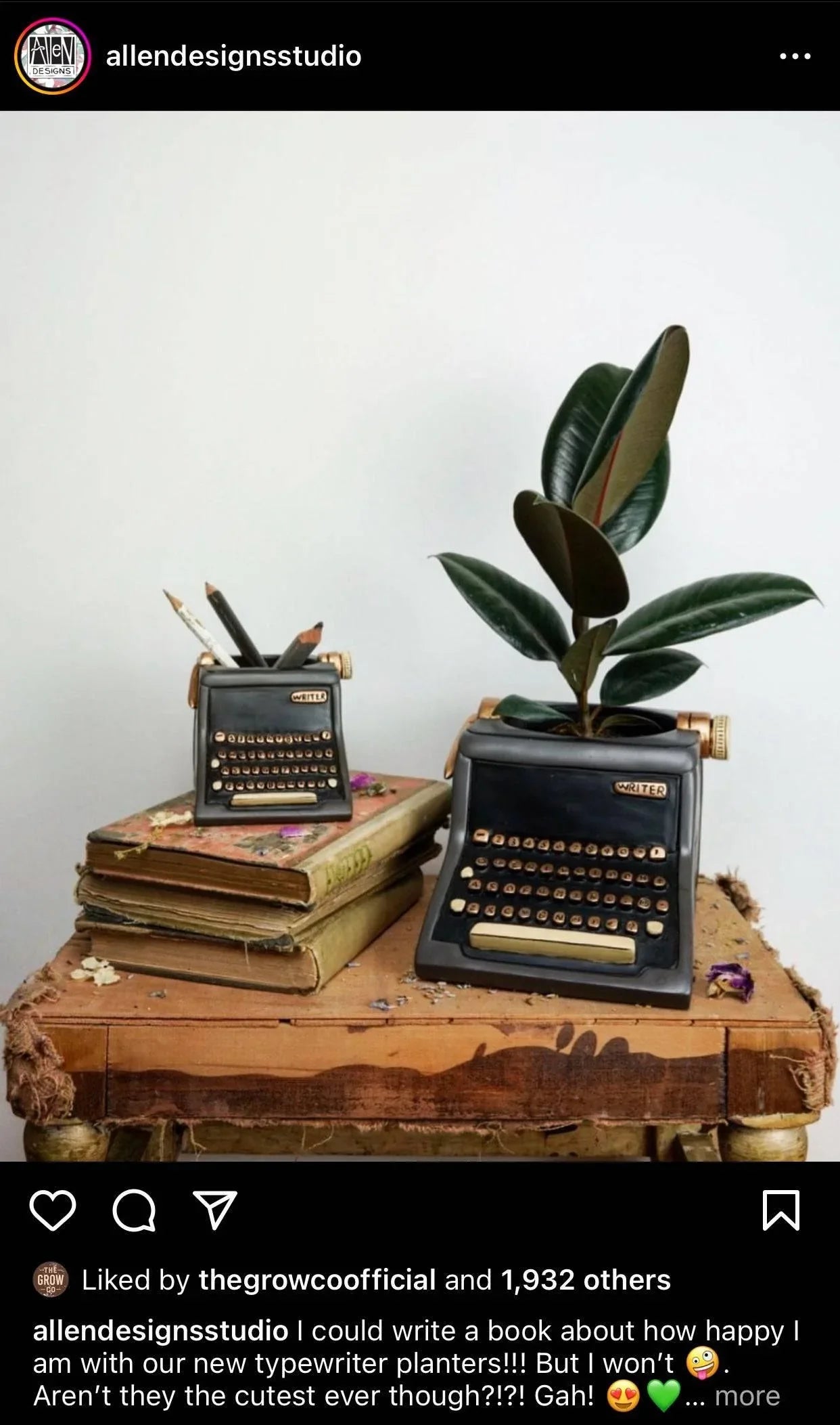 typewriter planter pot Writer Black Funky Pot Planter Large Resin Hand Painted