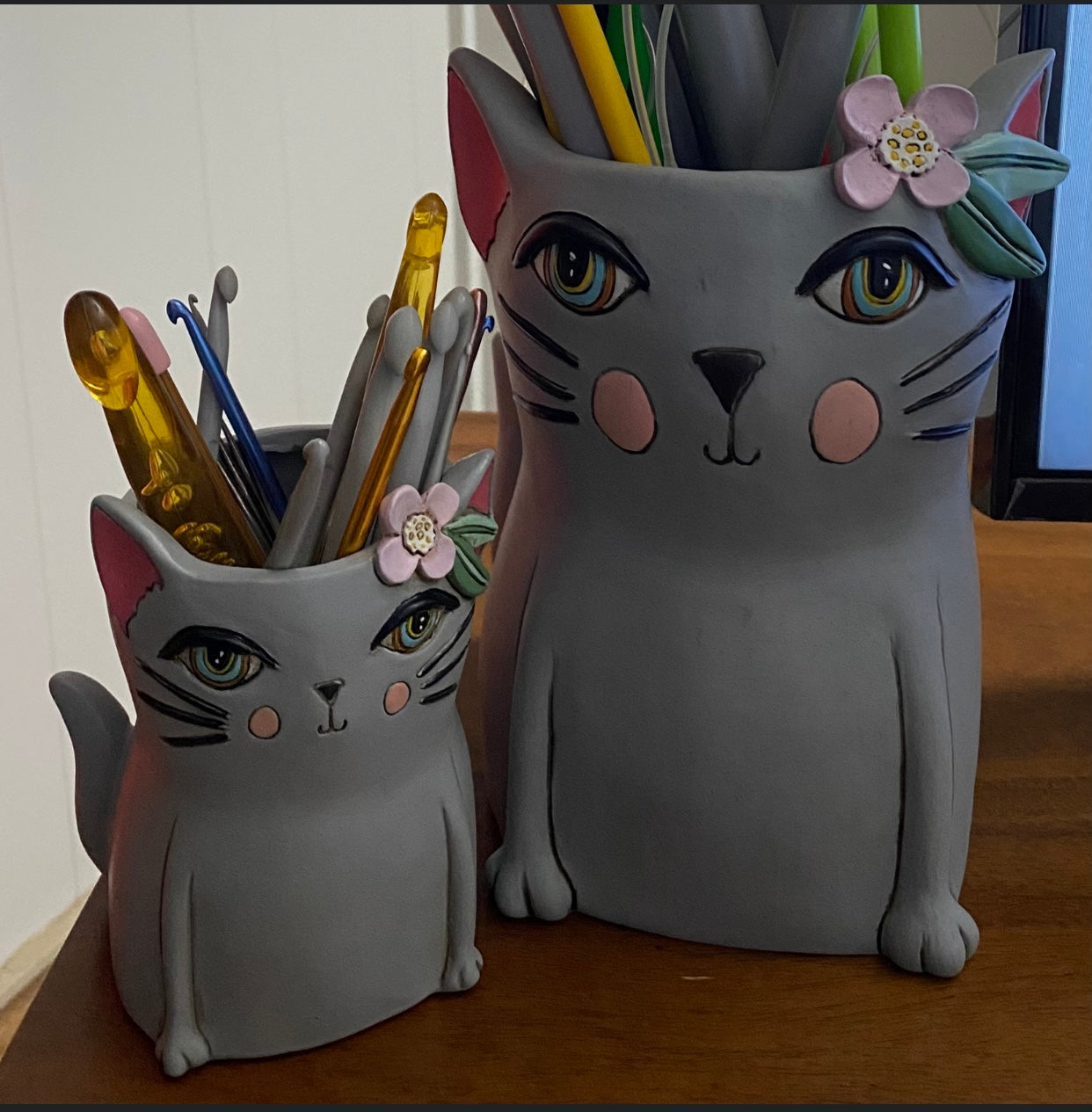 Cat Kitty Grey Pot Planter Plant Pen Holder - The Renmy Store Homewares & Gifts 