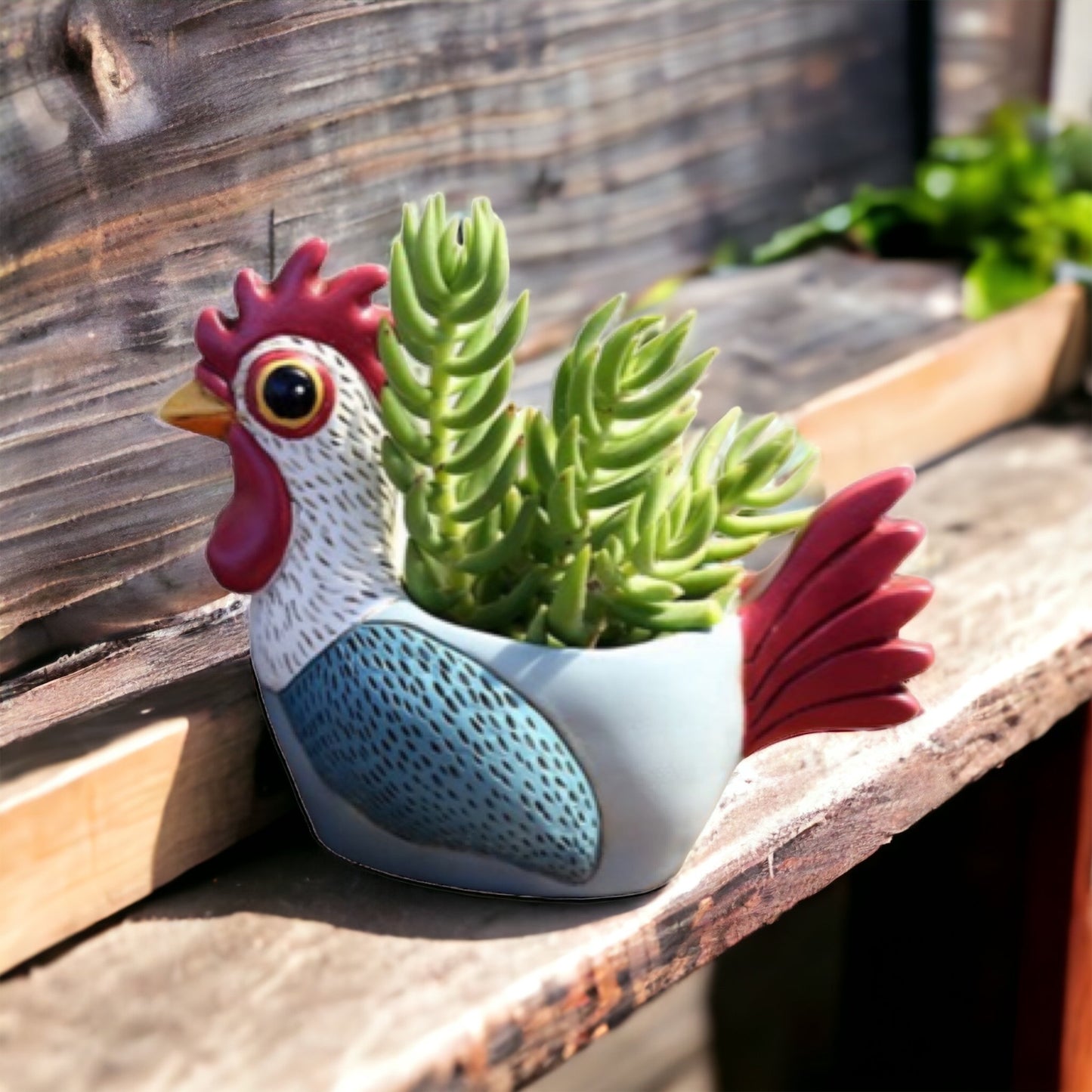 Rooster Blue Pot Planter Plant Small