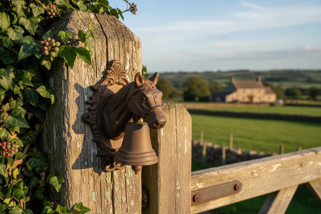 Cast Iron Horse Head Doorbell — Mounted on Farmhouse Timber Fence — Australian Made