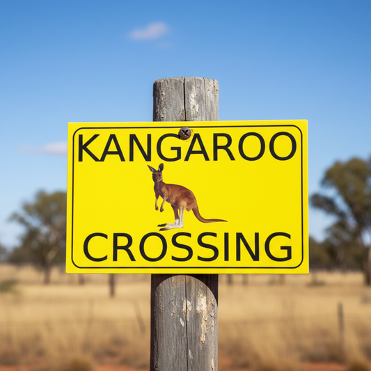 Kangaroo Crossing Outdoor Yellow Sign | Aussie Made Wildlife Sign