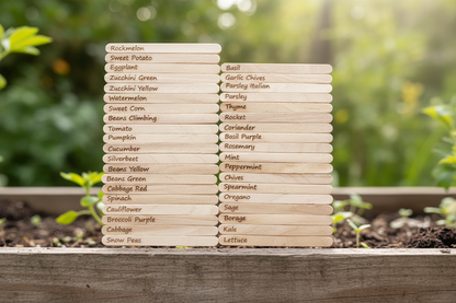 Garden Plant Markers Wood Set 40 | Vegetable Herb Labels