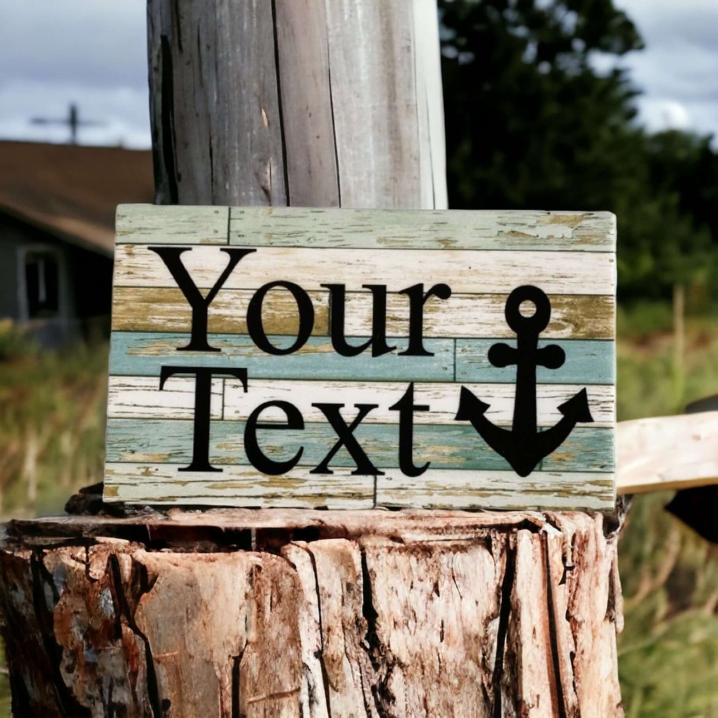 Anchor Nautical Blue Your Text Custom Wording Sign