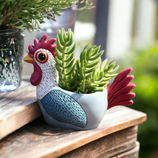 Rooster Blue Pot Planter Plant Small - The Renmy Store Homewares & Gifts 