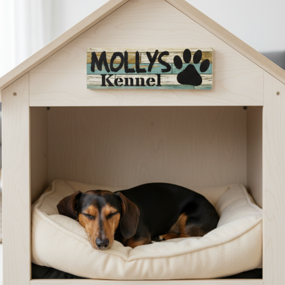 Dog Kennel Sign Custom Personalised - Blue Paw Print - Aussie Made