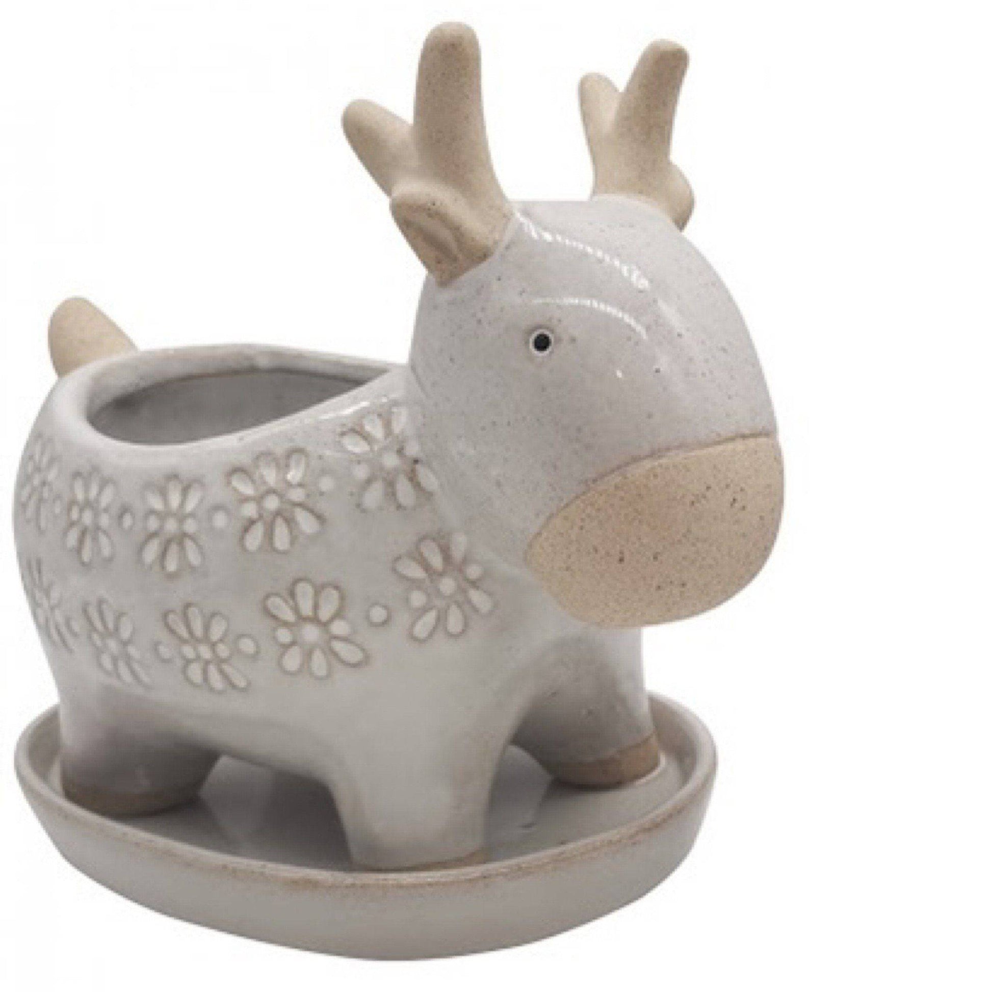 Deer Stag Shabby White Pot Plant Garden - The Renmy Store Homewares & Gifts 