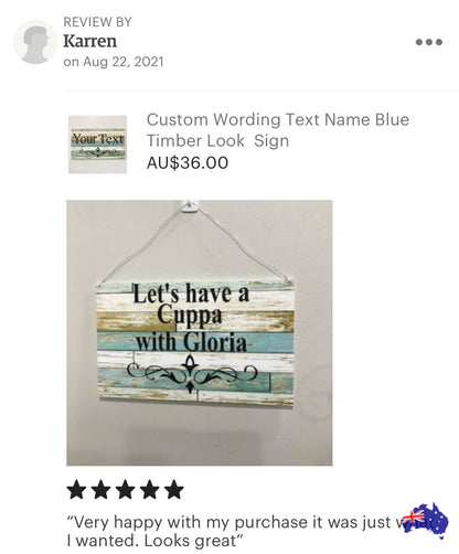 Custom Personalised Blue Timber Look Sign - The Renmy Store Homewares & Gifts 