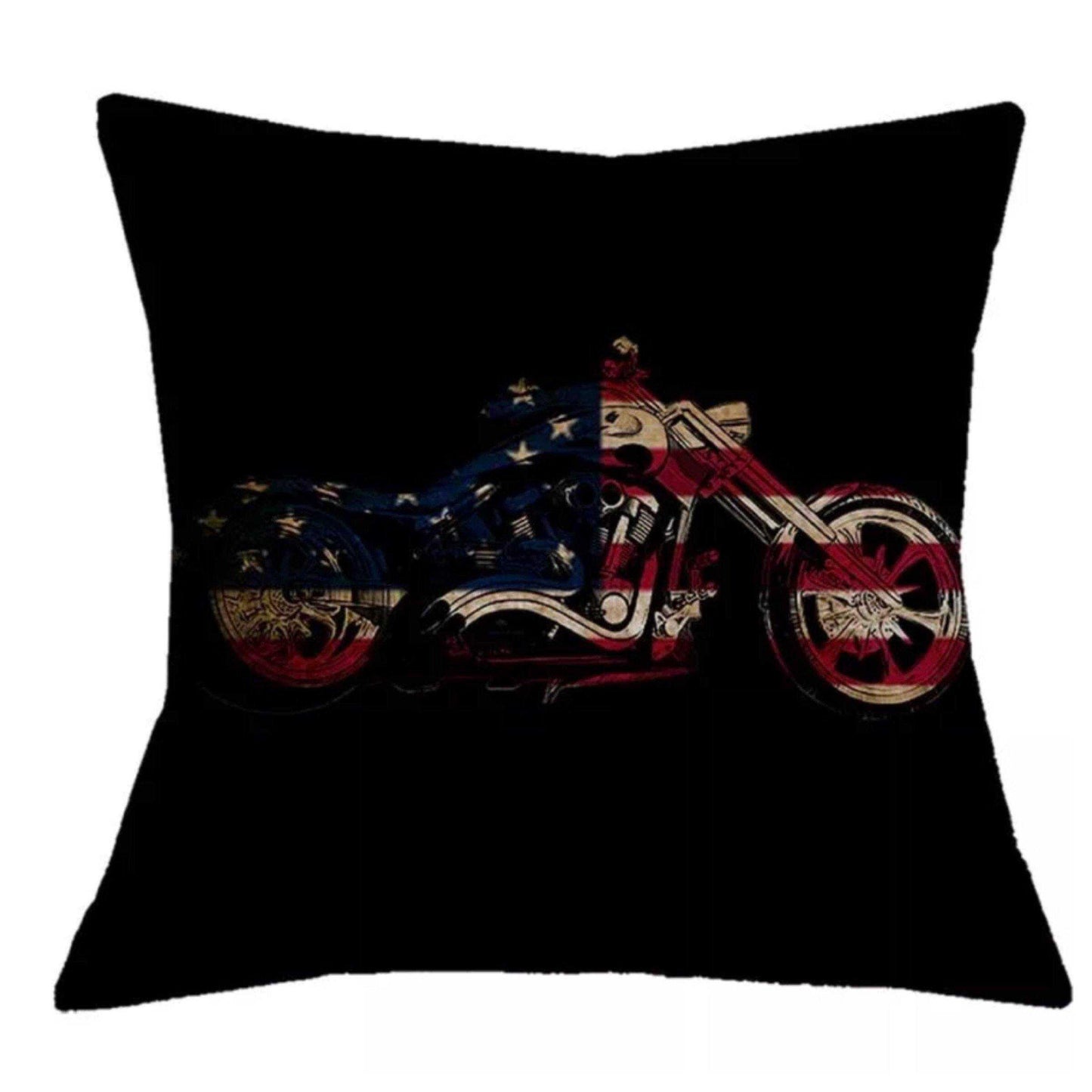 Cushion Pillow Cover Motorbike Motorcycle American Flag Man Shed - The Renmy Store Homewares & Gifts 