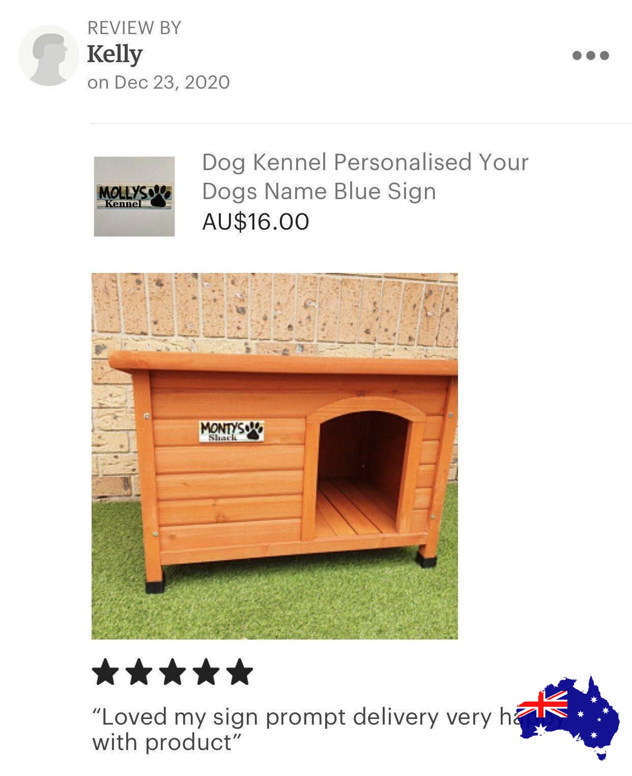 Dog Kennel Personalised Your Dogs Name Blue Sign - The Renmy Store Homewares & Gifts 