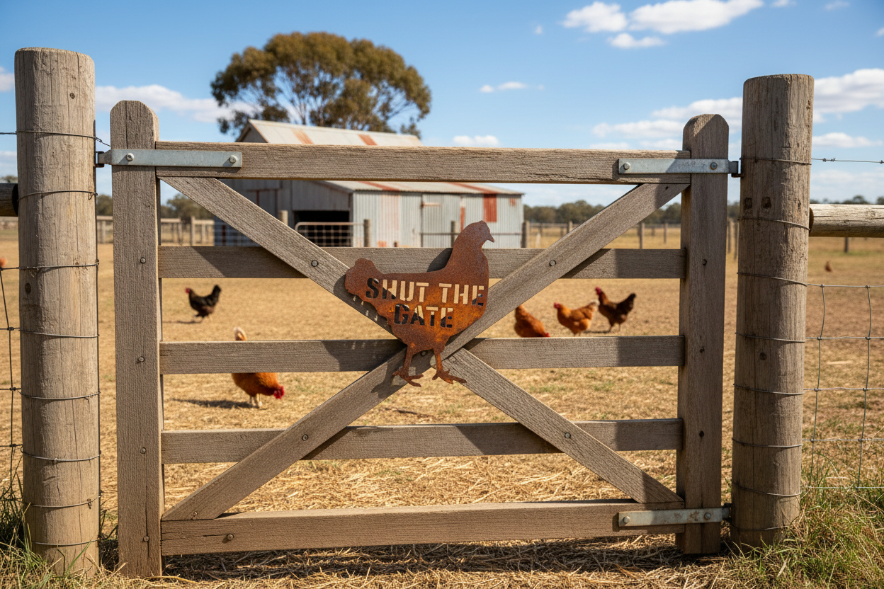 Custom Chicken Sign - Coop Gate Wall Decor - Personalised Rusty Metal Steel - Australian Made