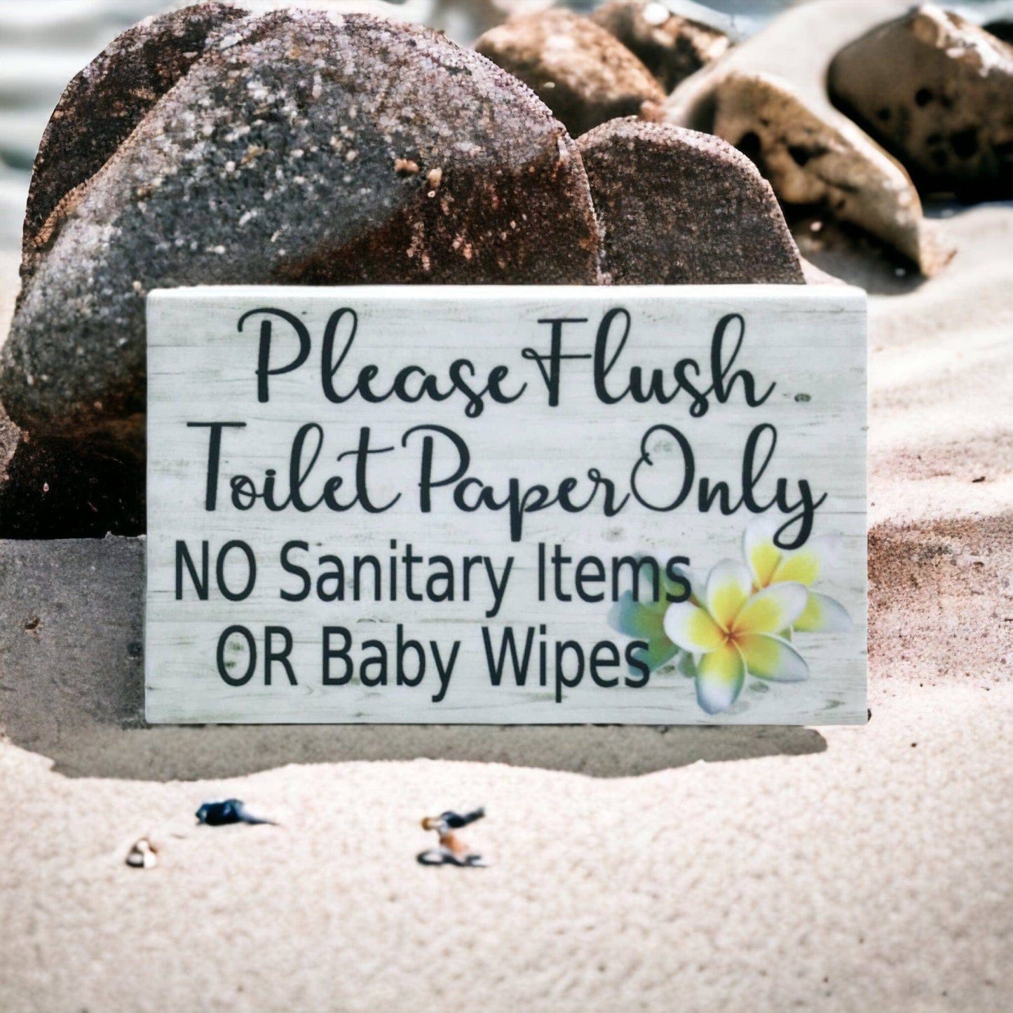 Flush Toilet Paper Only No Sanitary Frangipani Sign - The Renmy Store Homewares & Gifts 