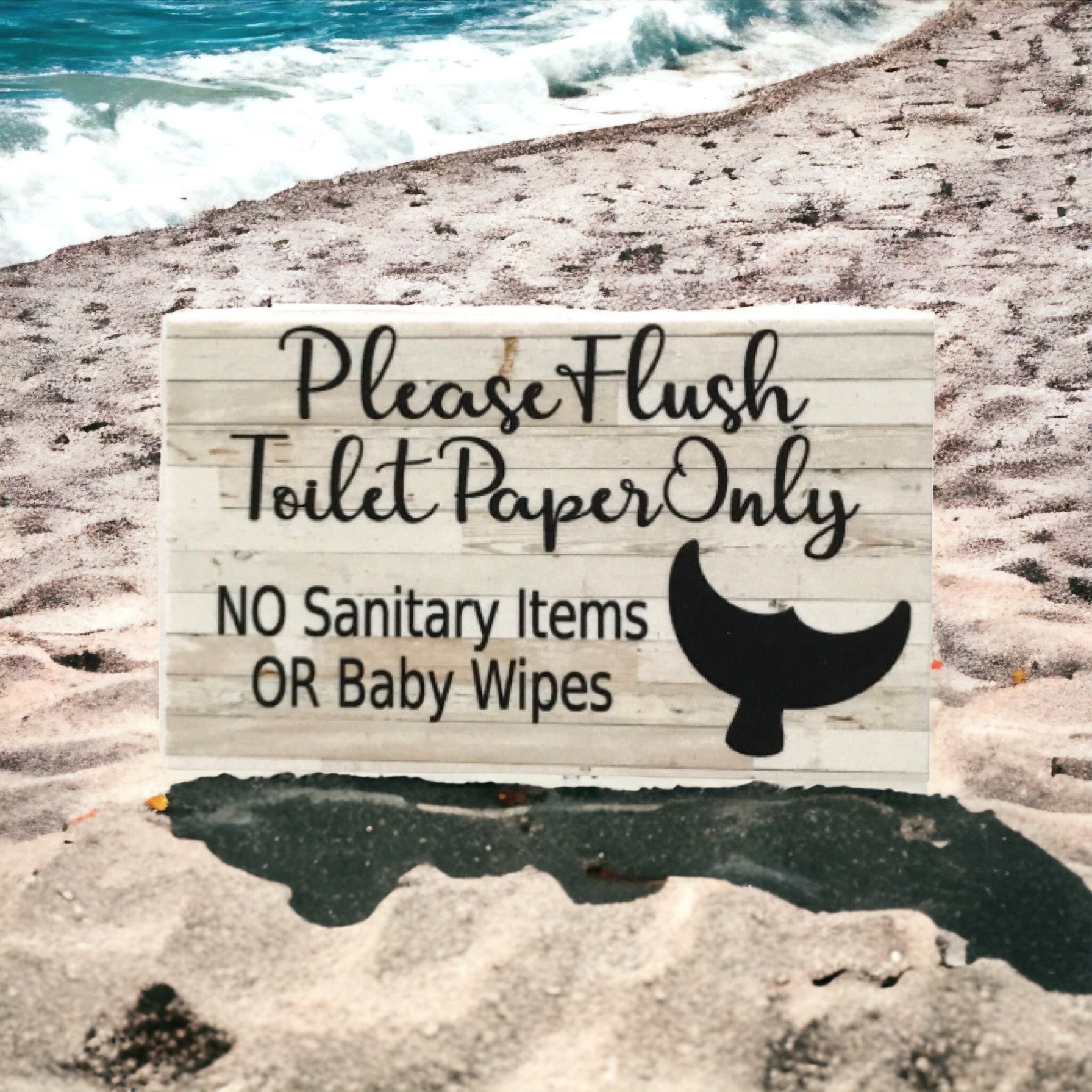 Flush Toilet Paper Only No Sanitary Baby Wipes Whale Sign - The Renmy Store Homewares & Gifts 