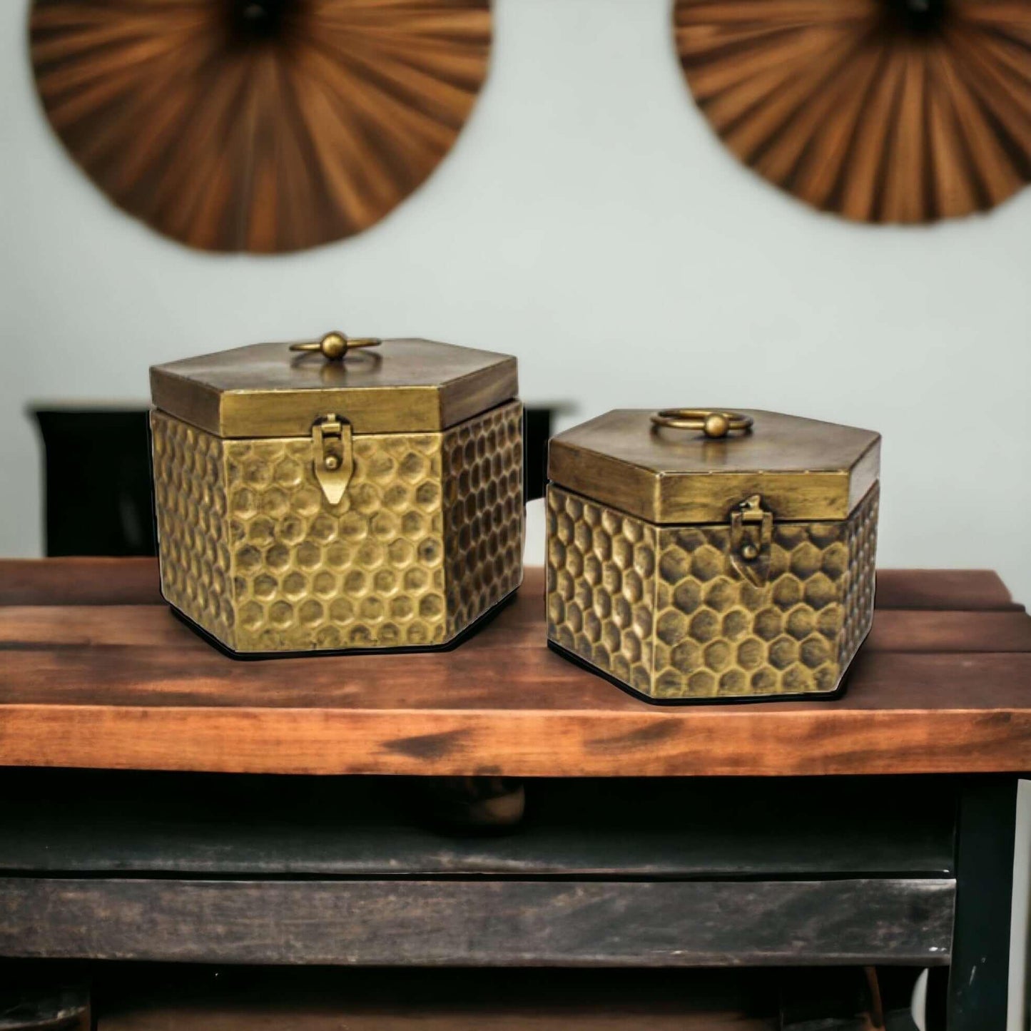 Box Set of 2 Gold Honeycomb Bee - The Renmy Store Homewares & Gifts 