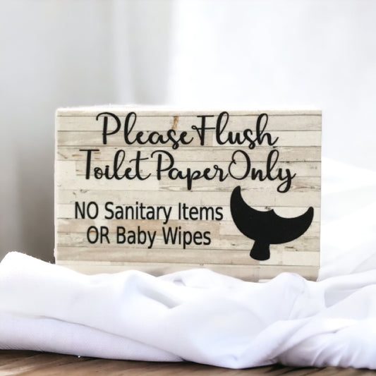 Flush Toilet Paper Only No Sanitary Baby Wipes Whale Sign