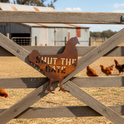 Custom Chicken Sign - Coop Gate Wall Decor - Personalised Rusty Metal Steel - Australian Made