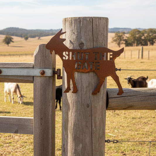 Custom Goat Sign - Pen Gate Wall Decor - Personalised Rusty Metal Steel - Australian Made