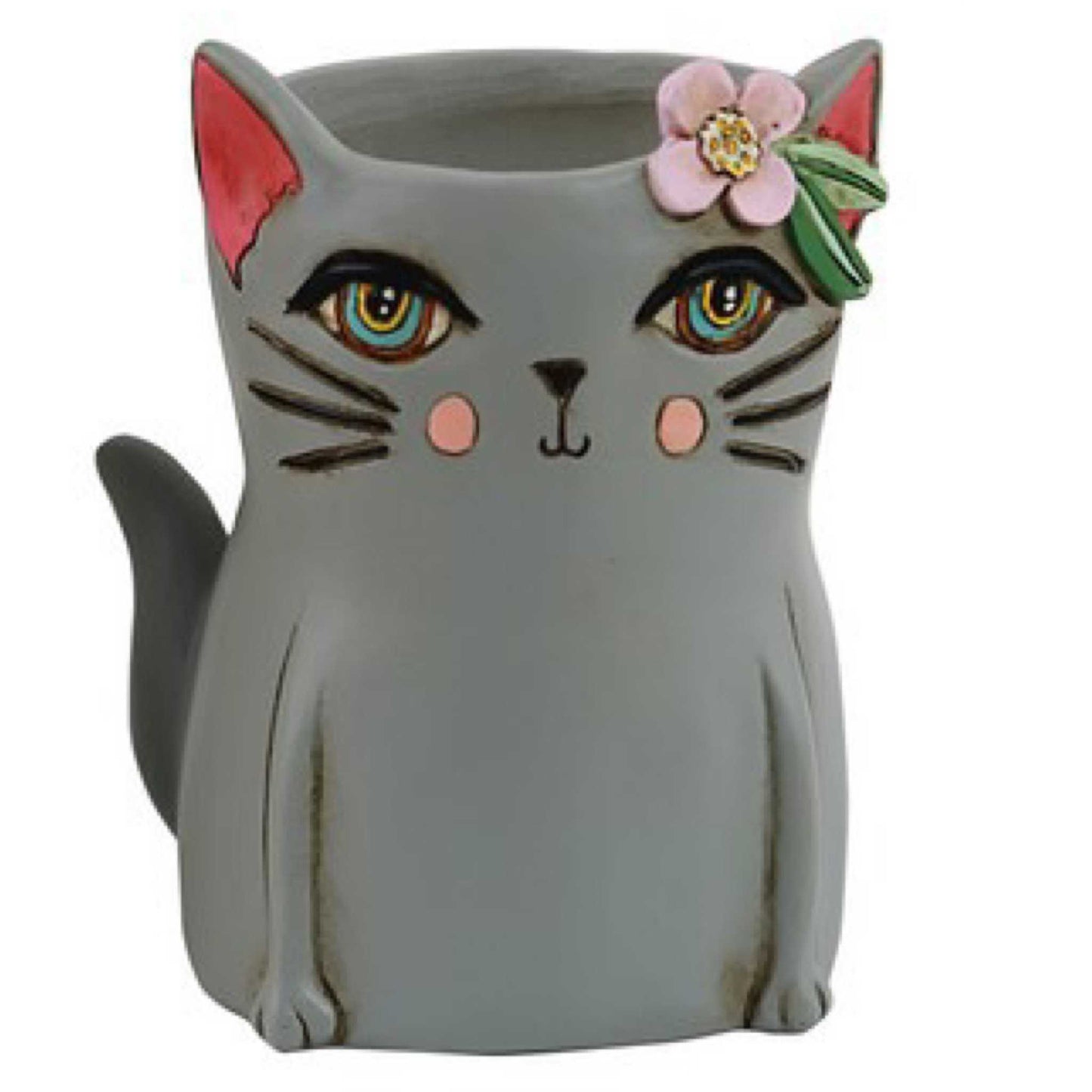 Cat Kitty Grey Pot Planter Plant Pen Holder - The Renmy Store Homewares & Gifts 