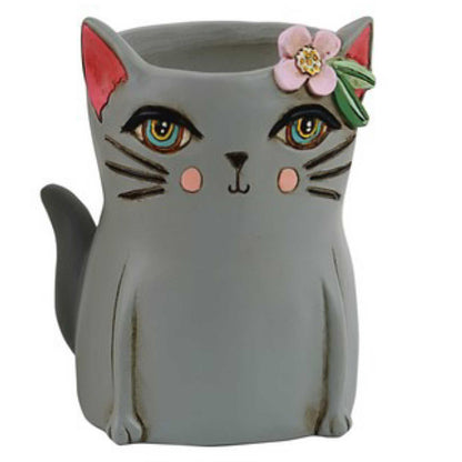 Cat Kitty Grey Pot Planter Plant Pen Holder - The Renmy Store Homewares & Gifts 