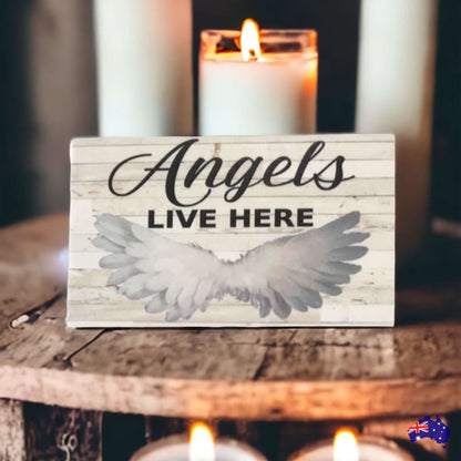 Angels Live Here Rustic White Sign - The Renmy Store Homewares & Gifts 