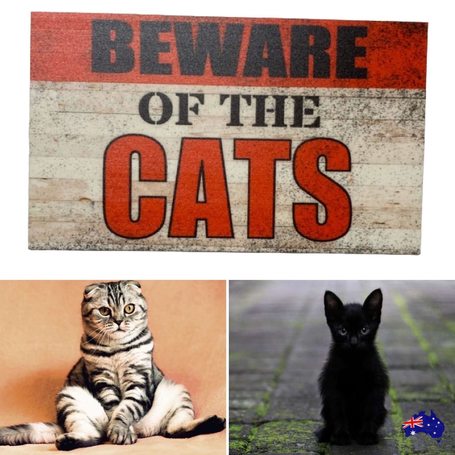 Beware Of The Cat or Cats Red Sign - The Renmy Store Homewares & Gifts 