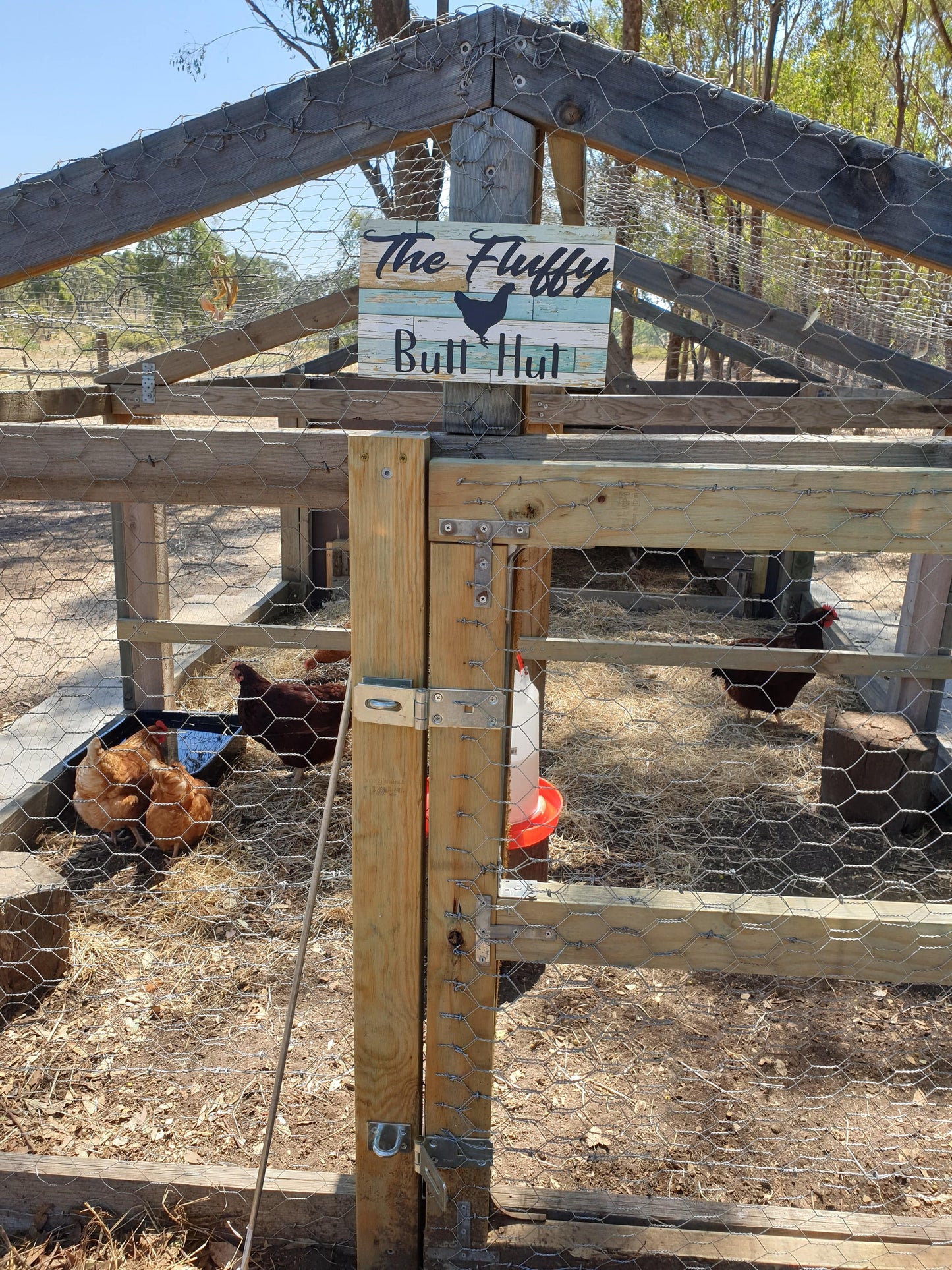 Fluffy Butt Hut Chicken Rustic Blue Sign - The Renmy Store Homewares & Gifts 