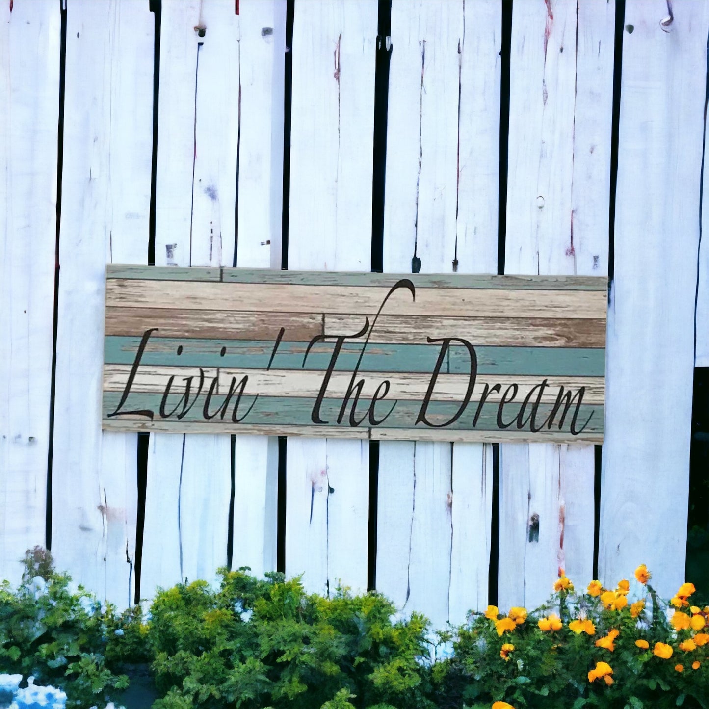 Livin The Dream Blue Rustic Timber Style Sign - The Renmy Store Homewares & Gifts 