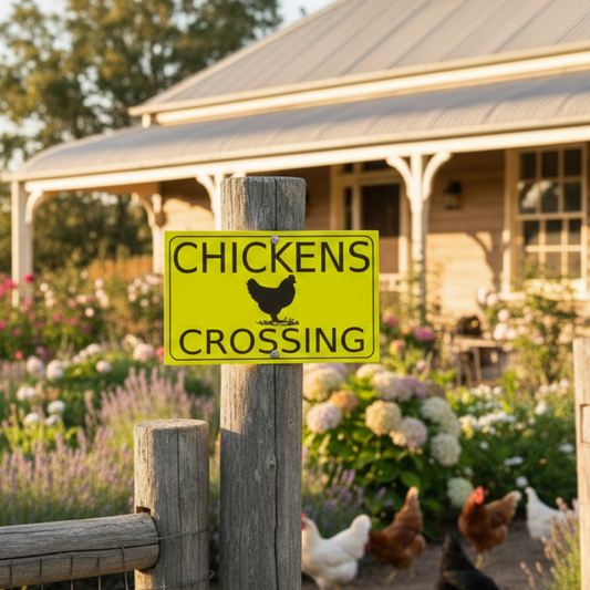 Chickens Crossing Sign | Aussie Made Outdoor Farm Sign