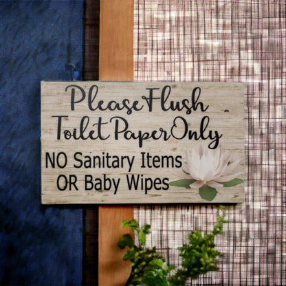 Flush Toilet Paper Only No Sanitary Baby Wipes Lotus Sign - The Renmy Store Homewares & Gifts 