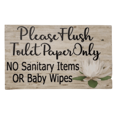 Flush Toilet Paper Only No Sanitary Baby Wipes Lotus Sign - The Renmy Store Homewares & Gifts 