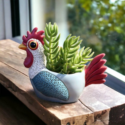 Rooster Blue Pot Planter Plant Small - The Renmy Store Homewares & Gifts 