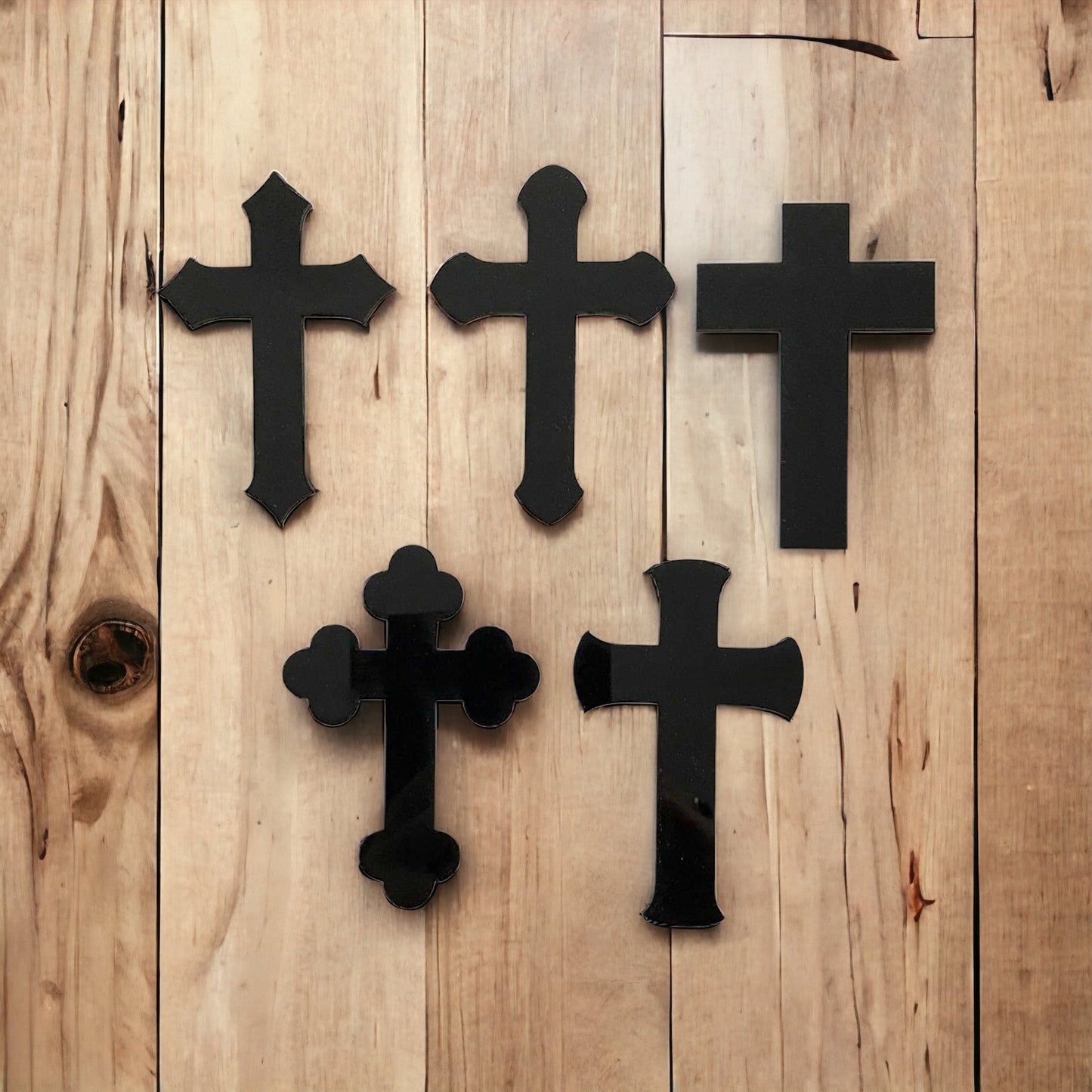 Cross Set of 5 Vintage Black Acrylic Religious Décor