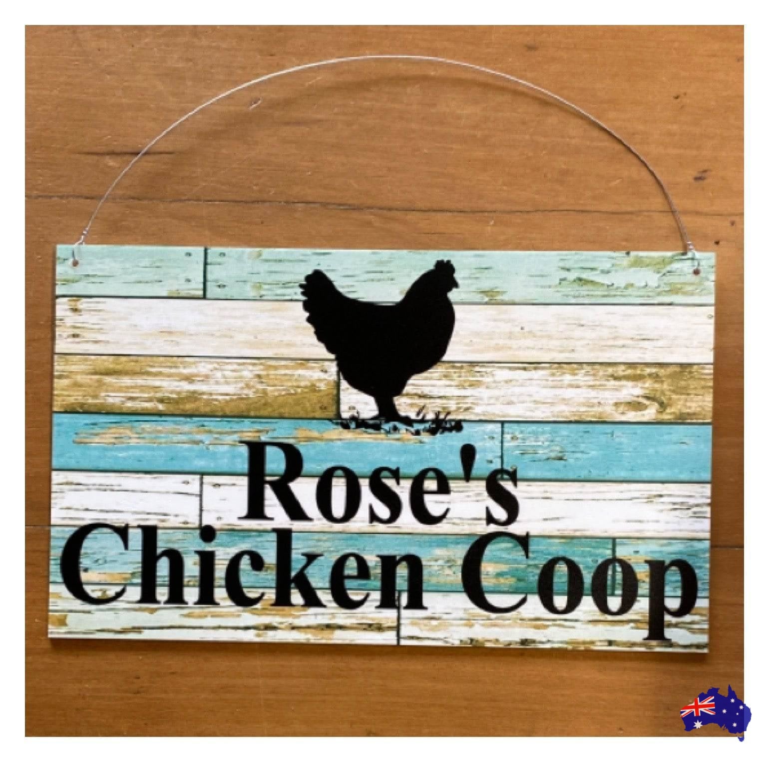 Chicken Hen Custom Personalised Sign Rustic Blue - The Renmy Store Homewares & Gifts 