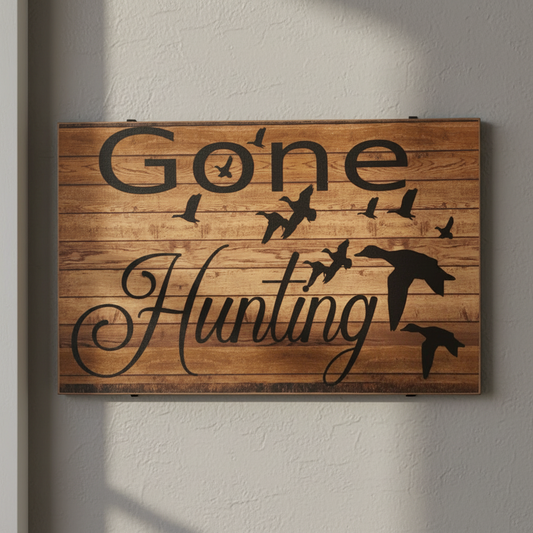 Gone Hunting Ducks Sign | Timber Wood Look Acrylic | Man Cave Shed Hunting Decor | Aussie Made