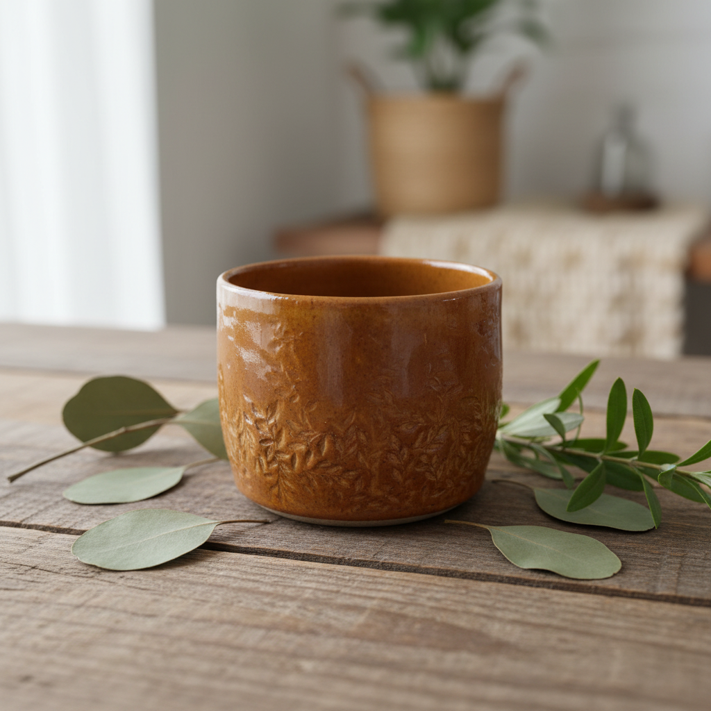 Handmade Floral Earth Leaf Ceramic Mug Cup — lifestyle — Australian Made