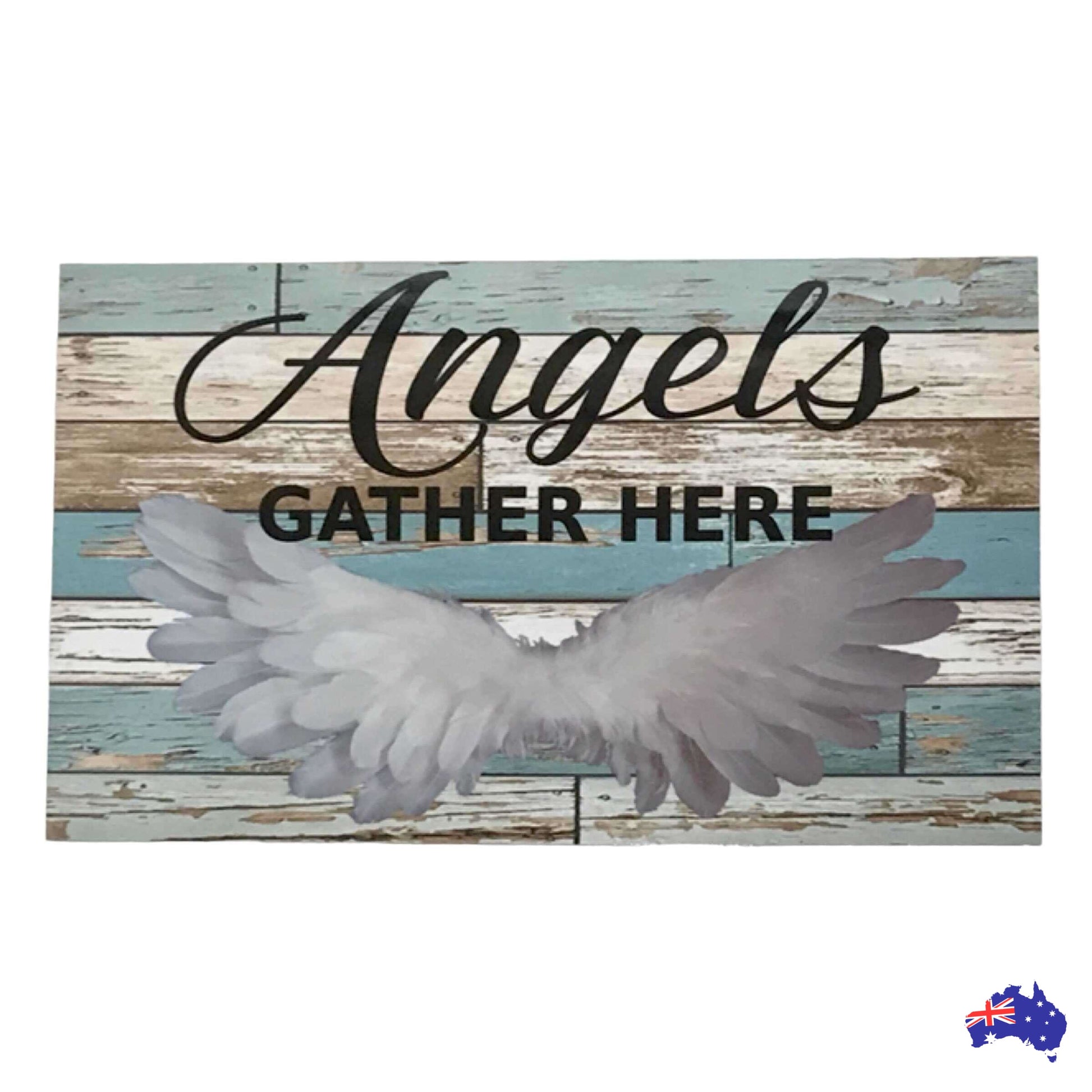 Angels Gather Here Rustic Blue Sign - The Renmy Store Homewares & Gifts 