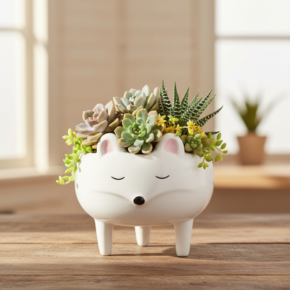 White Fox Pot Plant Planter | Ceramic Garden Planter 9.5x9.5x9.5cm