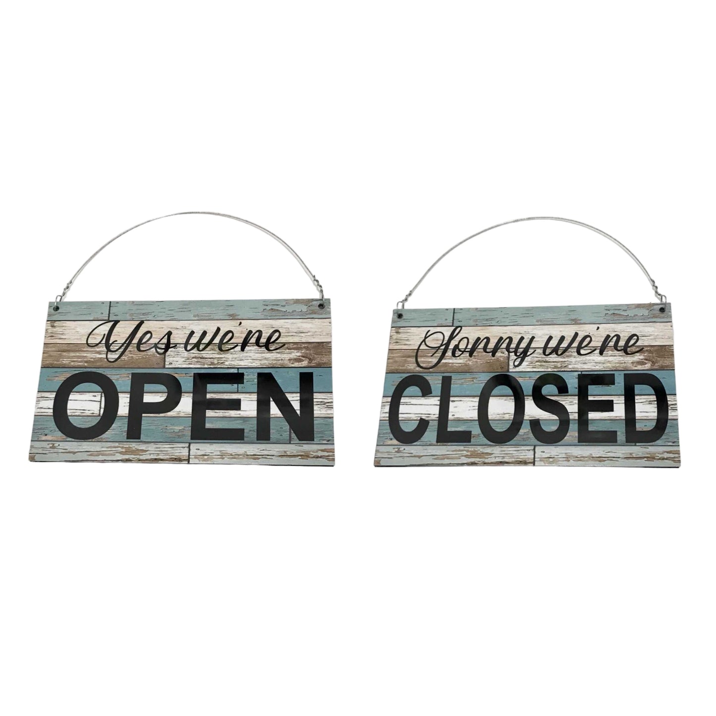 Open Closed Business Shop Café Hanging Sign - Blue Timber Look - The Renmy Store Homewares & Gifts 