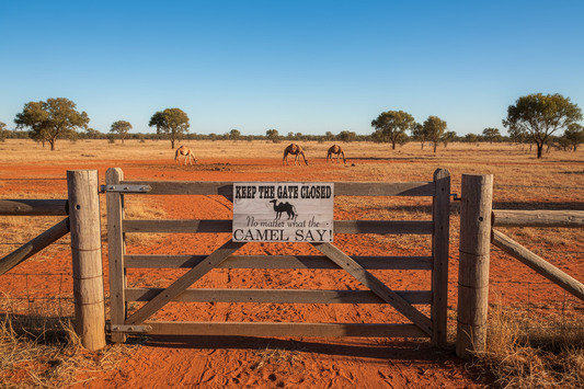 Keep The Gate Closed Camels Sign - Aussie Made