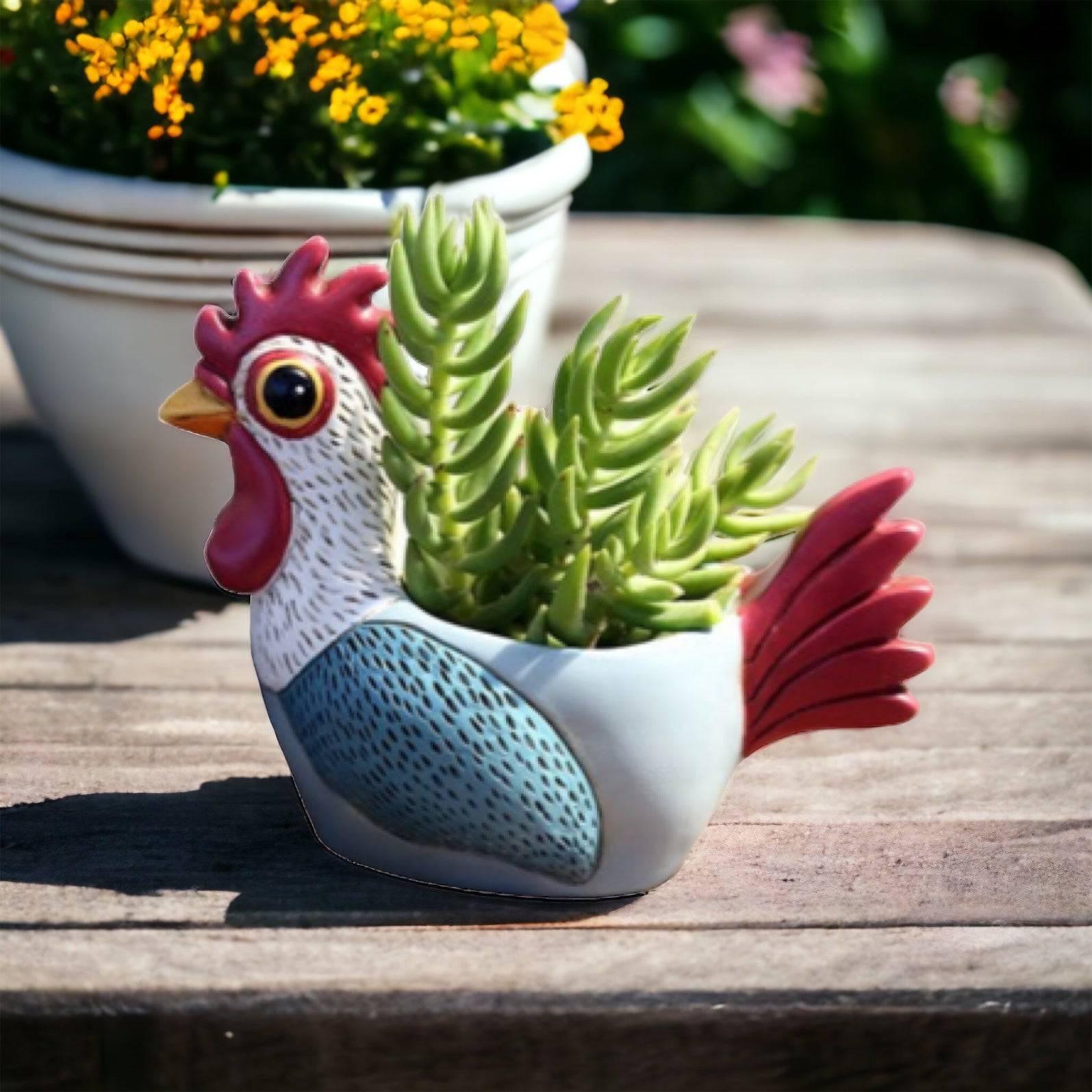 Rooster Blue Pot Planter Plant Small - The Renmy Store Homewares & Gifts 