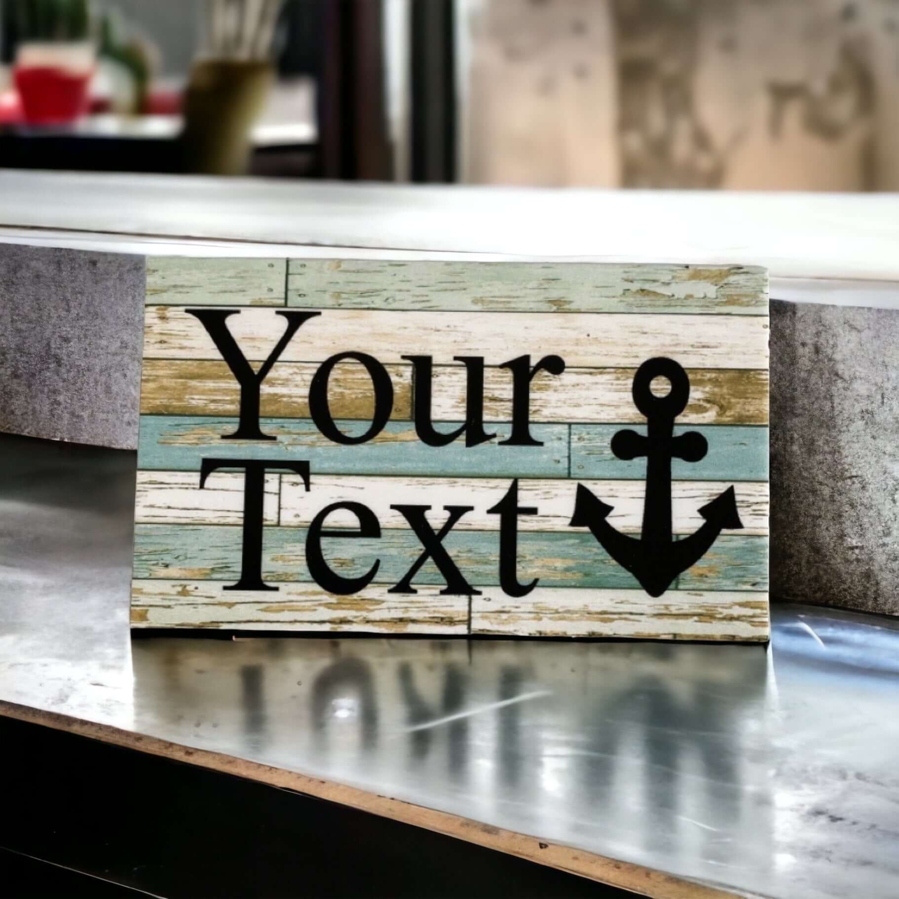 Anchor Nautical Blue Your Text Custom Wording Sign - The Renmy Store Homewares & Gifts 