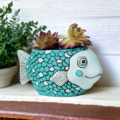 Fish Teal Funky Pot Planter Plant Small - The Renmy Store Homewares & Gifts 